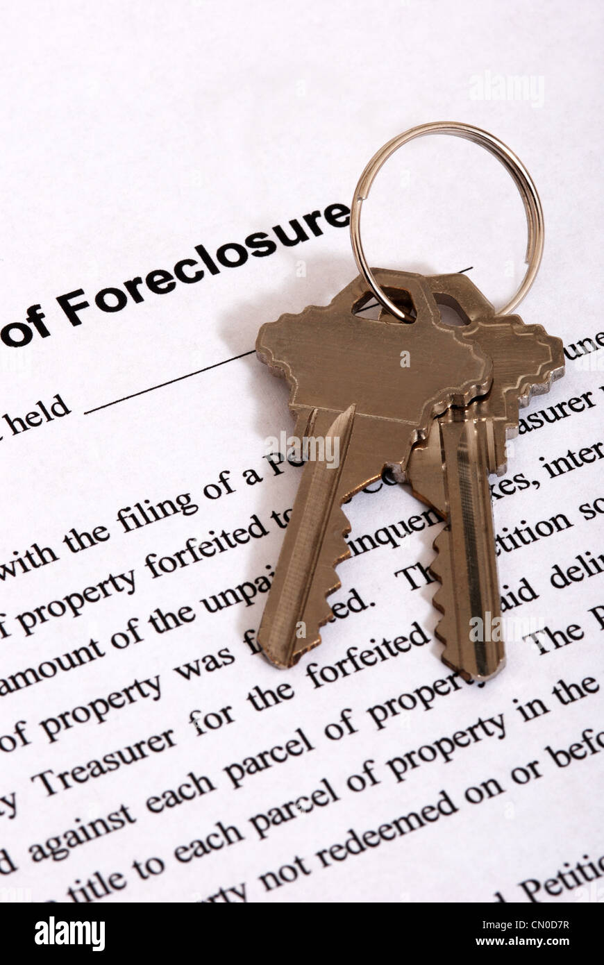 Close up of Foreclosure form and house keys Stock Photo