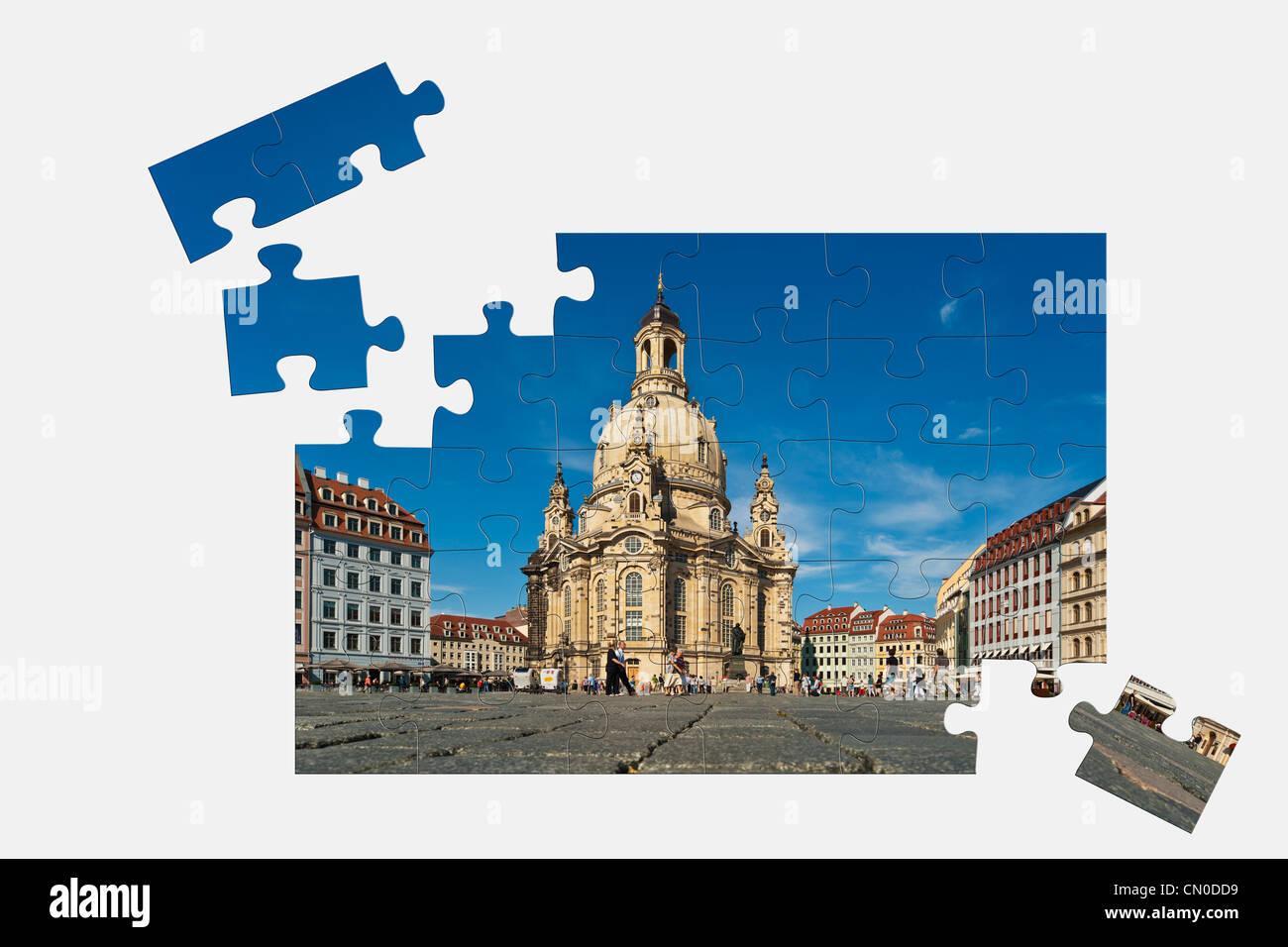 Puzzle: Church of Our Lady, viewed from the Neumarkt square, Dresden, Saxony, Germany, Europe Stock Photo