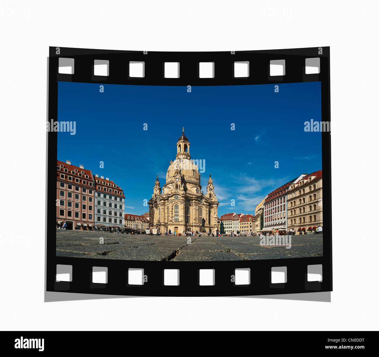 Filmstrip: Church of Our Lady, viewed from the Neumarkt square, Dresden, Saxony, Germany, Europe Stock Photo