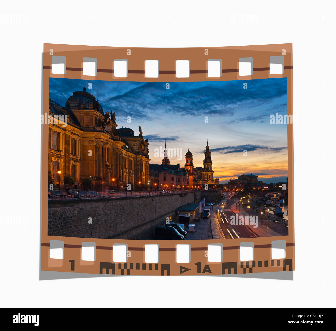 Filmstrip: academy of arts, the Staendehaus Building and Hofkirche Church, Dresden, Saxony, Germany, Europe Stock Photo