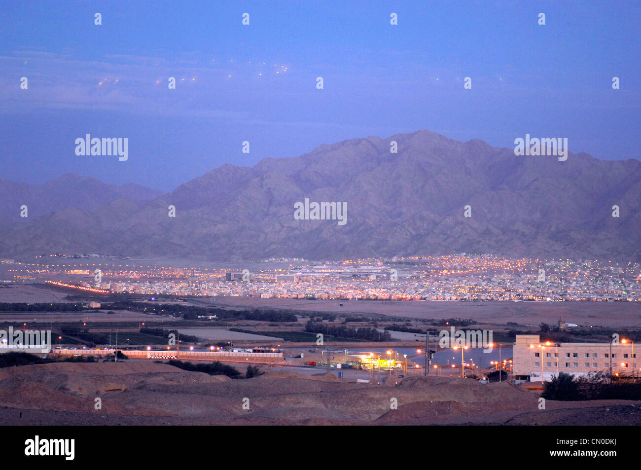 Aqaba and Eilat Evening View Stock Photo