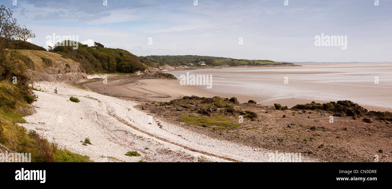 UK, Lancashire, Silverdale, Morecambe Bay beach at Holgates Caravan Park, panoramic Stock Photo