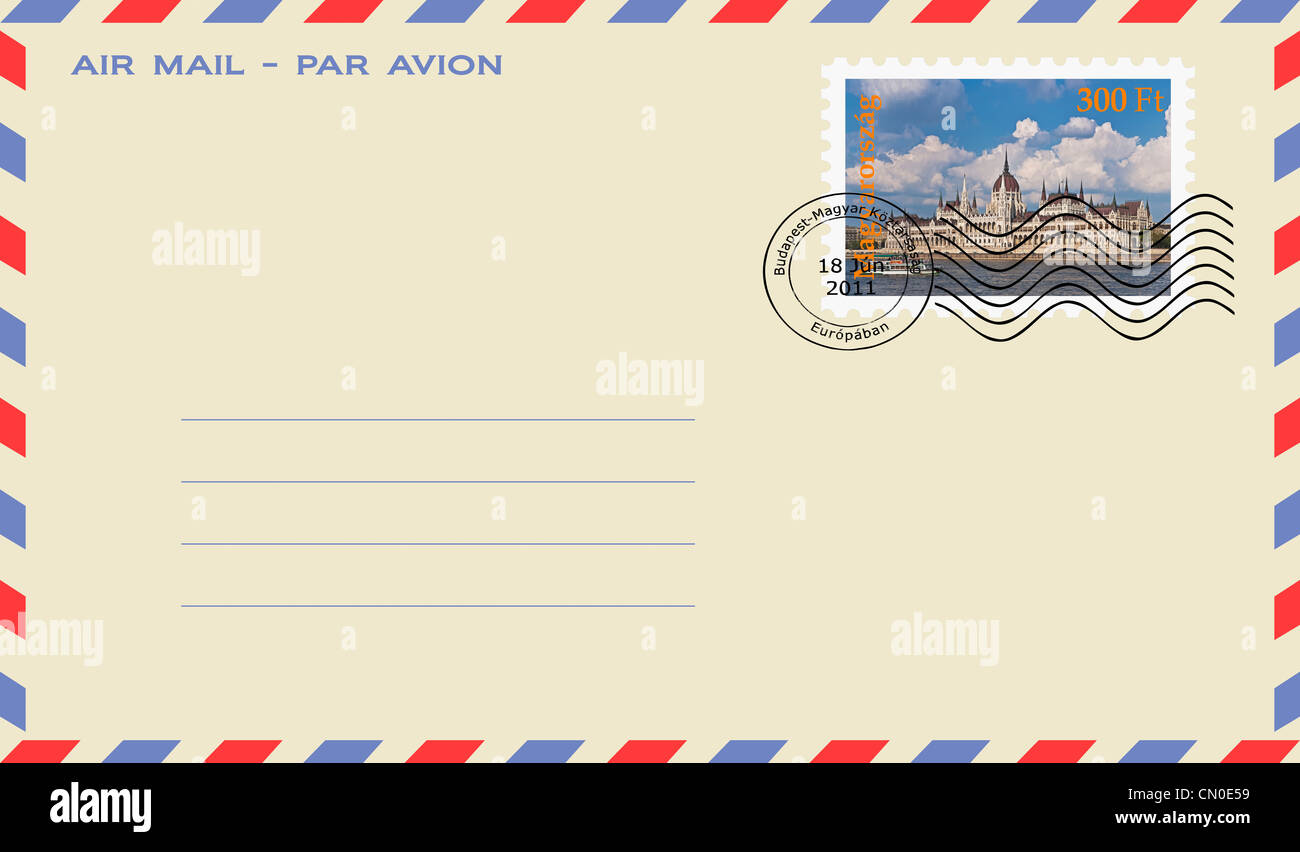 air mail envelope with a stamp world largest Parliament, built from