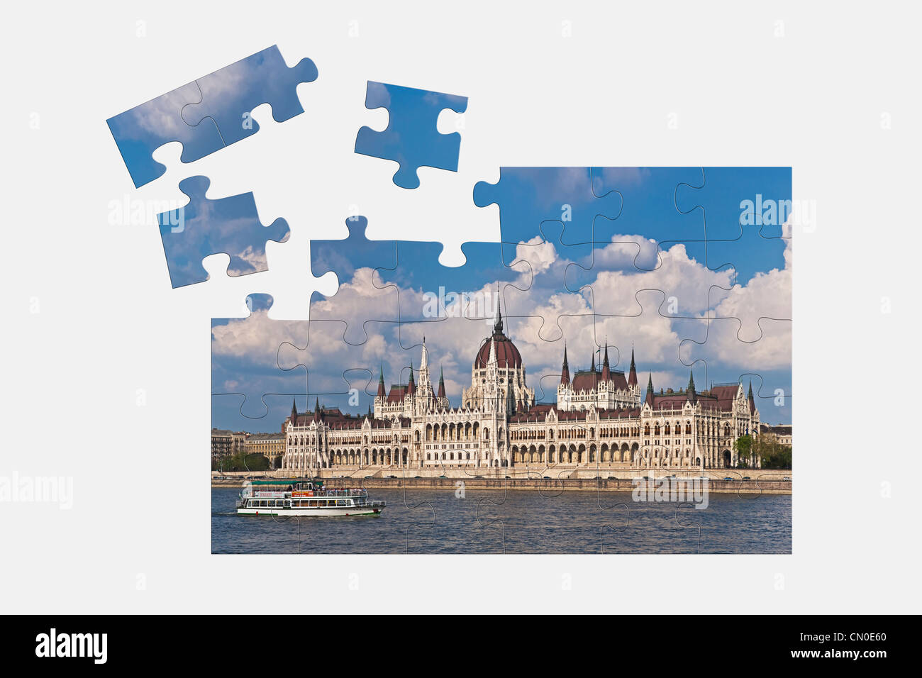 Puzzle: world largest Parliament, built from 1885-1904,  Budapest, Hungary, Europe. Stock Photo