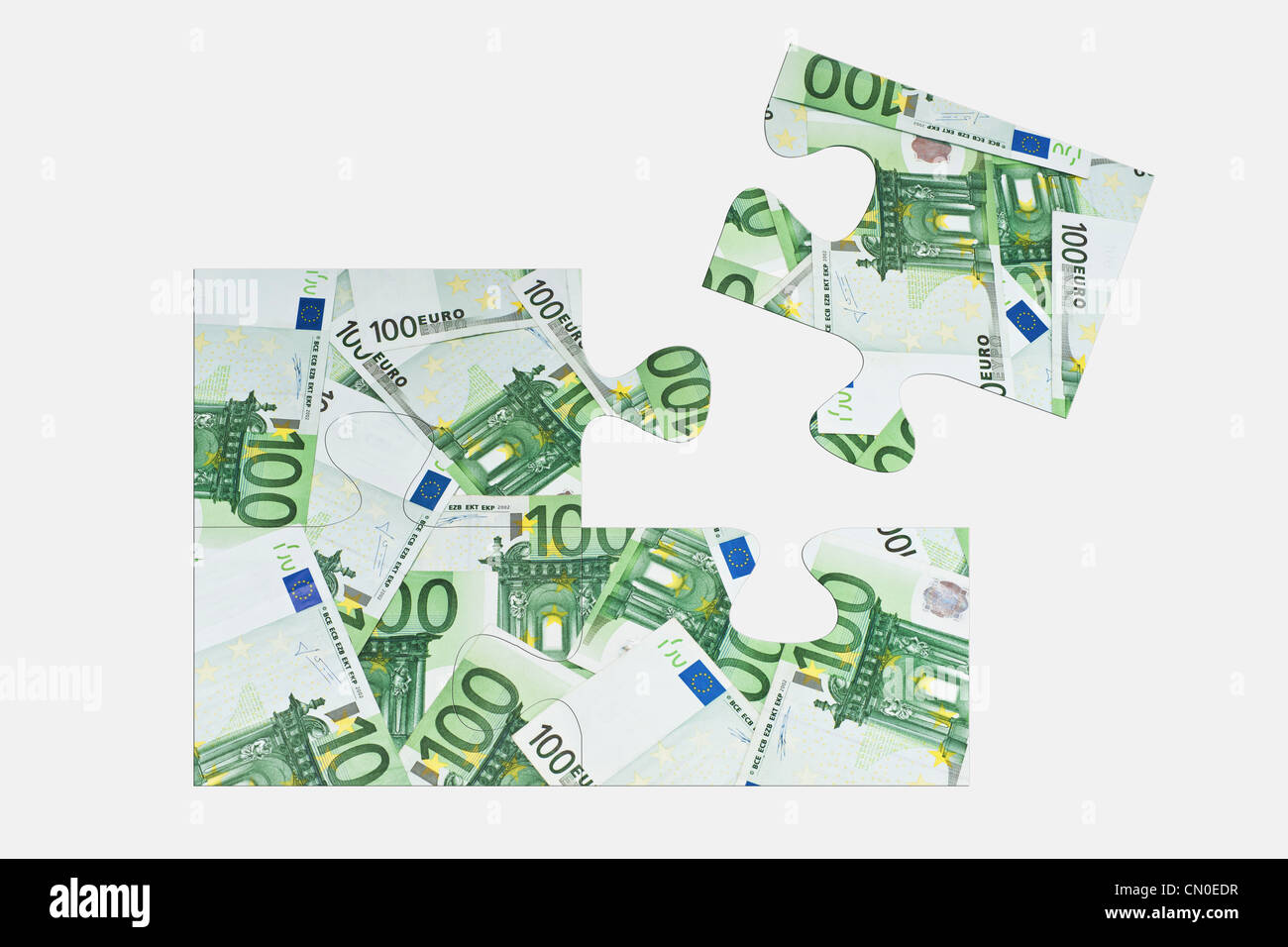 Puzzle:  Many 100 Euro Banknotes are next to each other Stock Photo