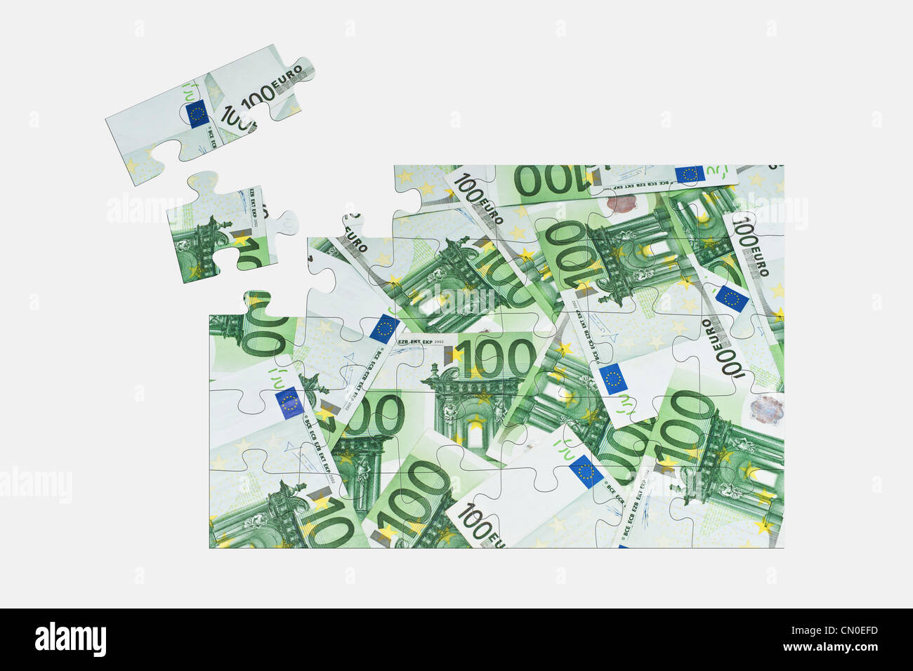 Puzzle:  Many 100 Euro Banknotes are next to each other Stock Photo