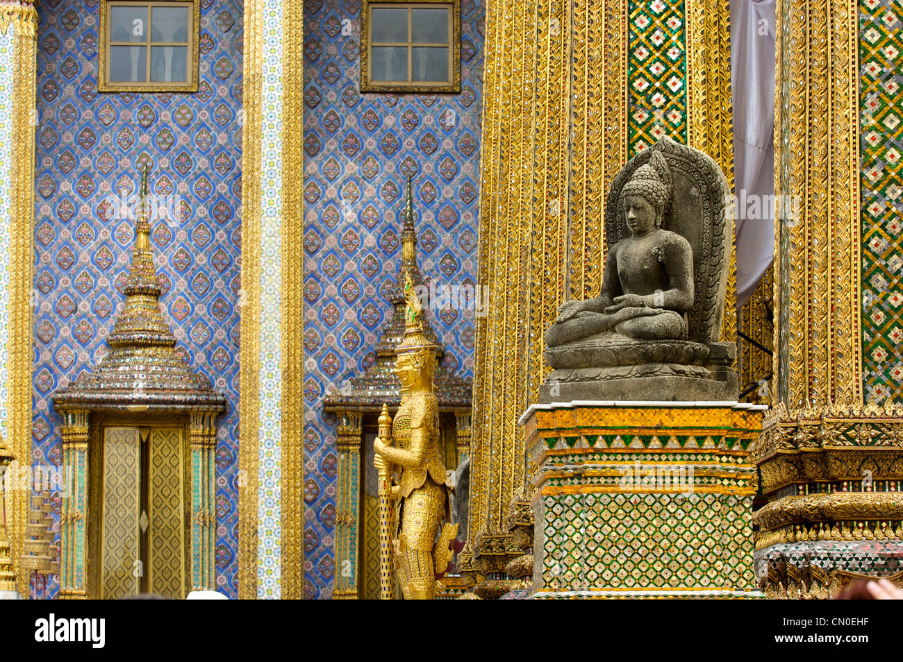 mirrors,mosaics,painted tiles,decorations,Grand Palace,wat pra keaw,Thai,Buddhism,Religion,Bangkok,Thailand Stock Photo
