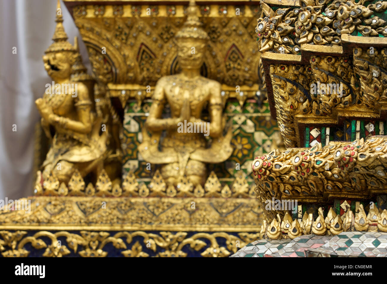 mirrors,mosaics,painted tiles,decorations,Grand Palace,wat pra keaw,Thai,Buddhism,Religion,Bangkok,Thailand Stock Photo
