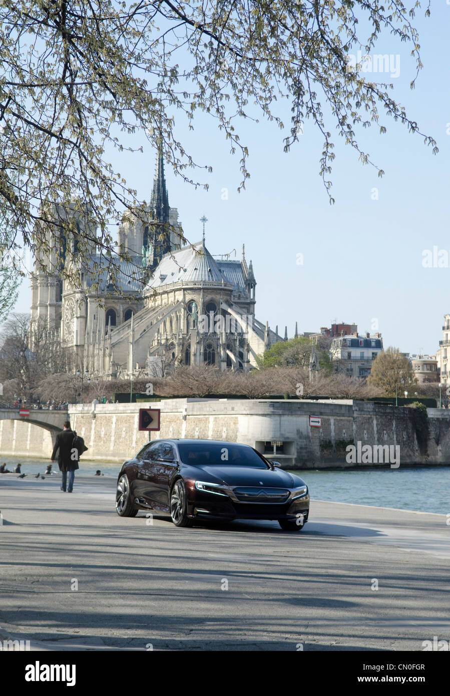 Citroen concept car on the banks of the River Seine in Paris. Expected official unveiling at Beijing Motor Show, in April 2012 Stock Photo