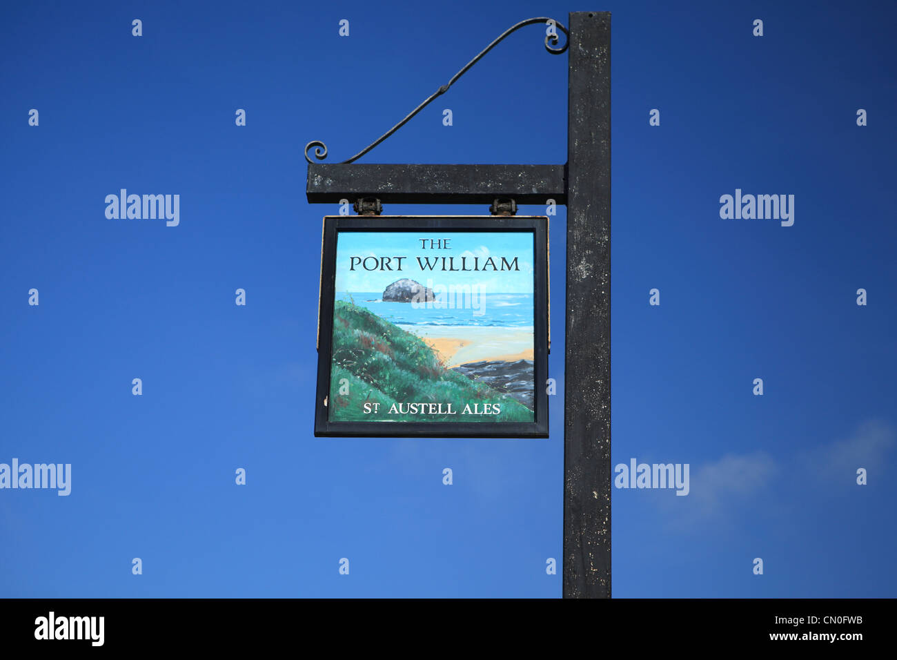 Port William pub sign - Trebarwith Strand, North Cornwall, England, UK Stock Photo
