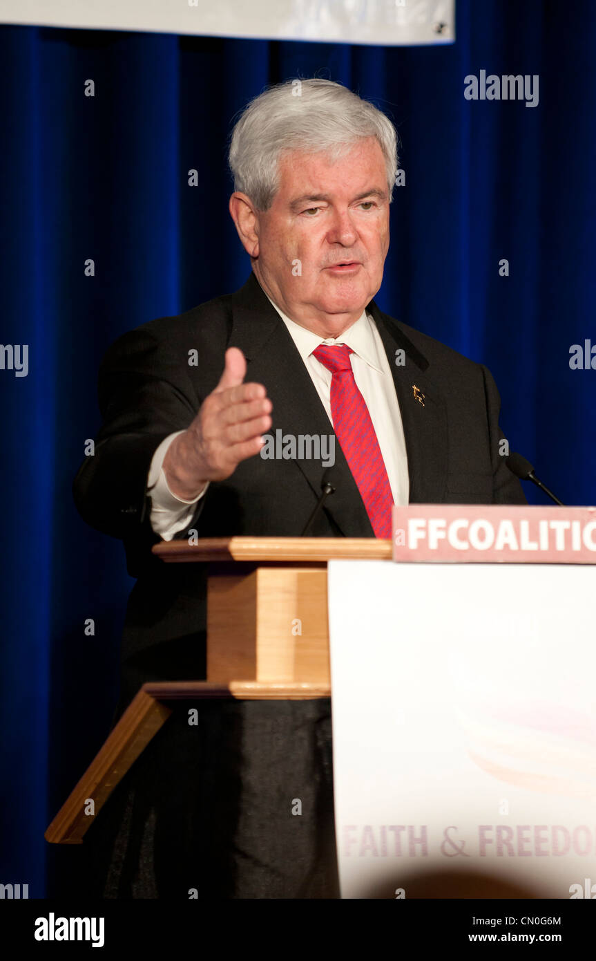 Newt Gingrich comes to Wisconsin to gather support for the upcoming primaries at a GOP political rally. Stock Photo