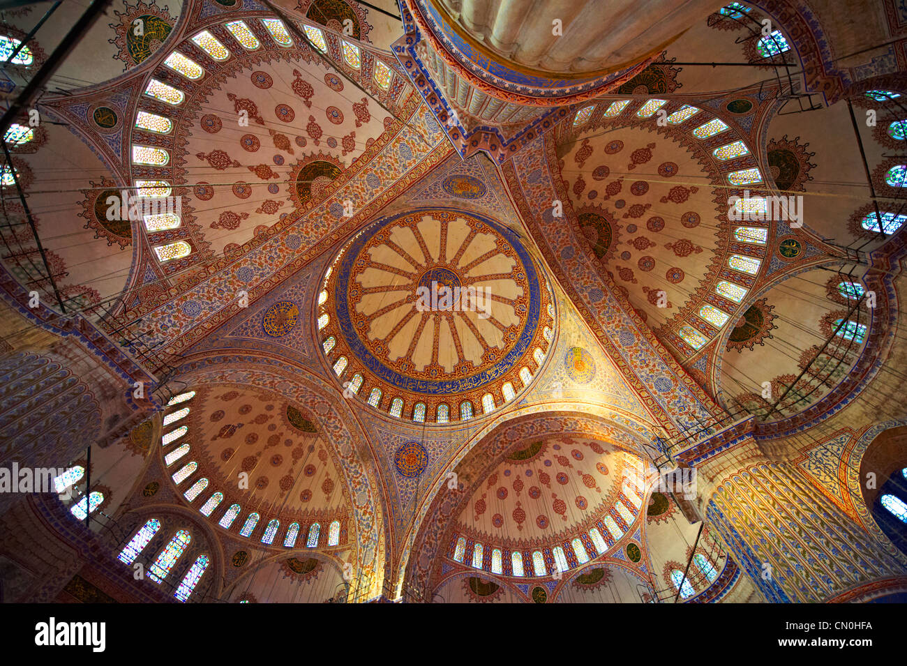 Interior dome & Islamic decorations of the Blue Mosque Istanbul ( Sultan Ahmed Sultanahmet Camii ) Stock Photo