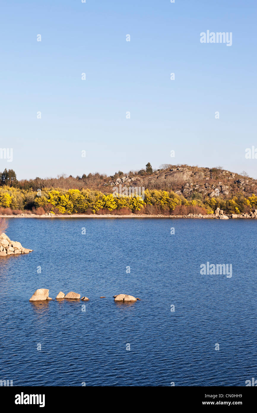 The artificial lake created by the Póvoa e Meadas Dam. Castelo de Vide, Alentejo, Portugal Stock