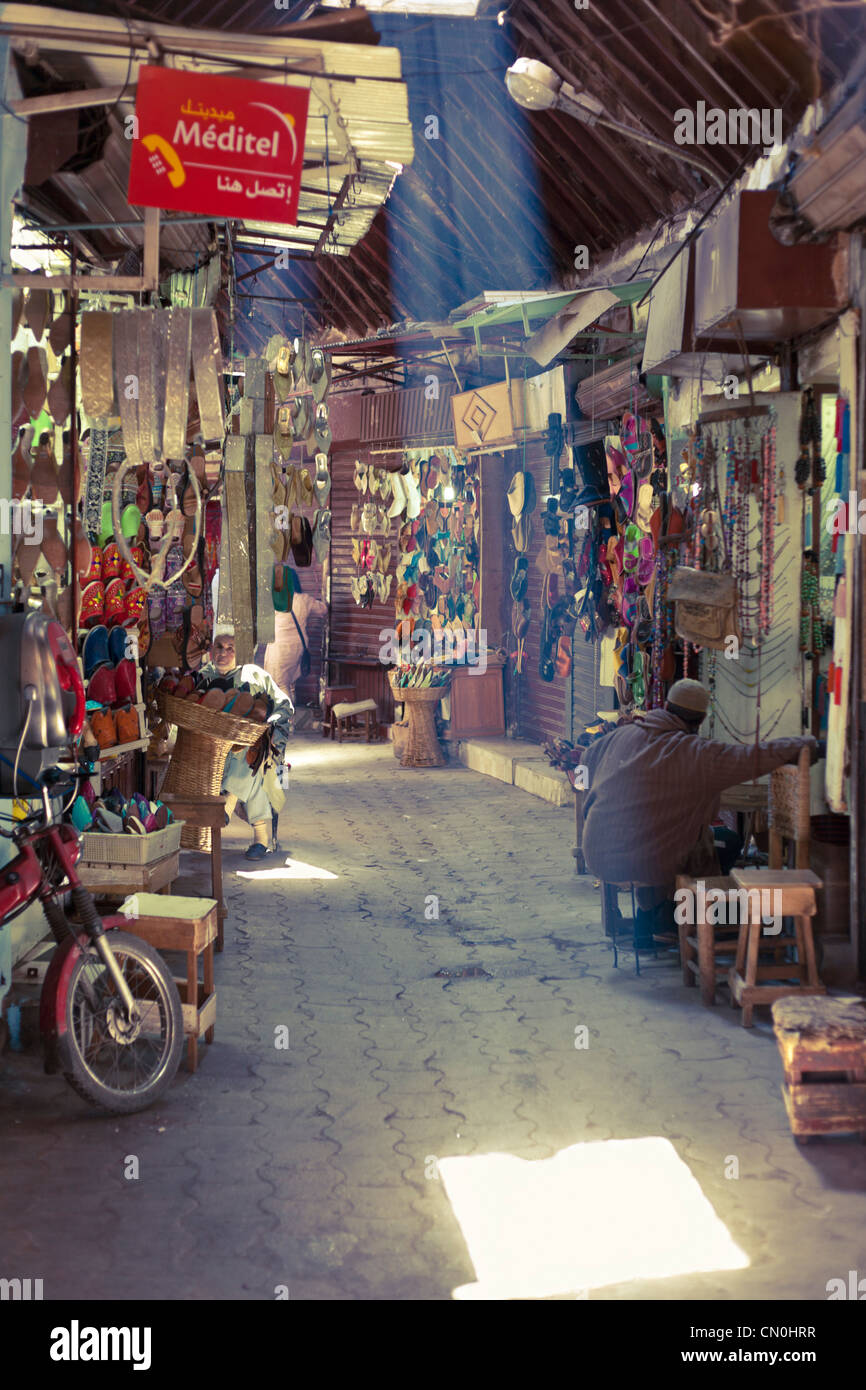 typical alley of the souk of Marrakesh, Morocco Stock Photo