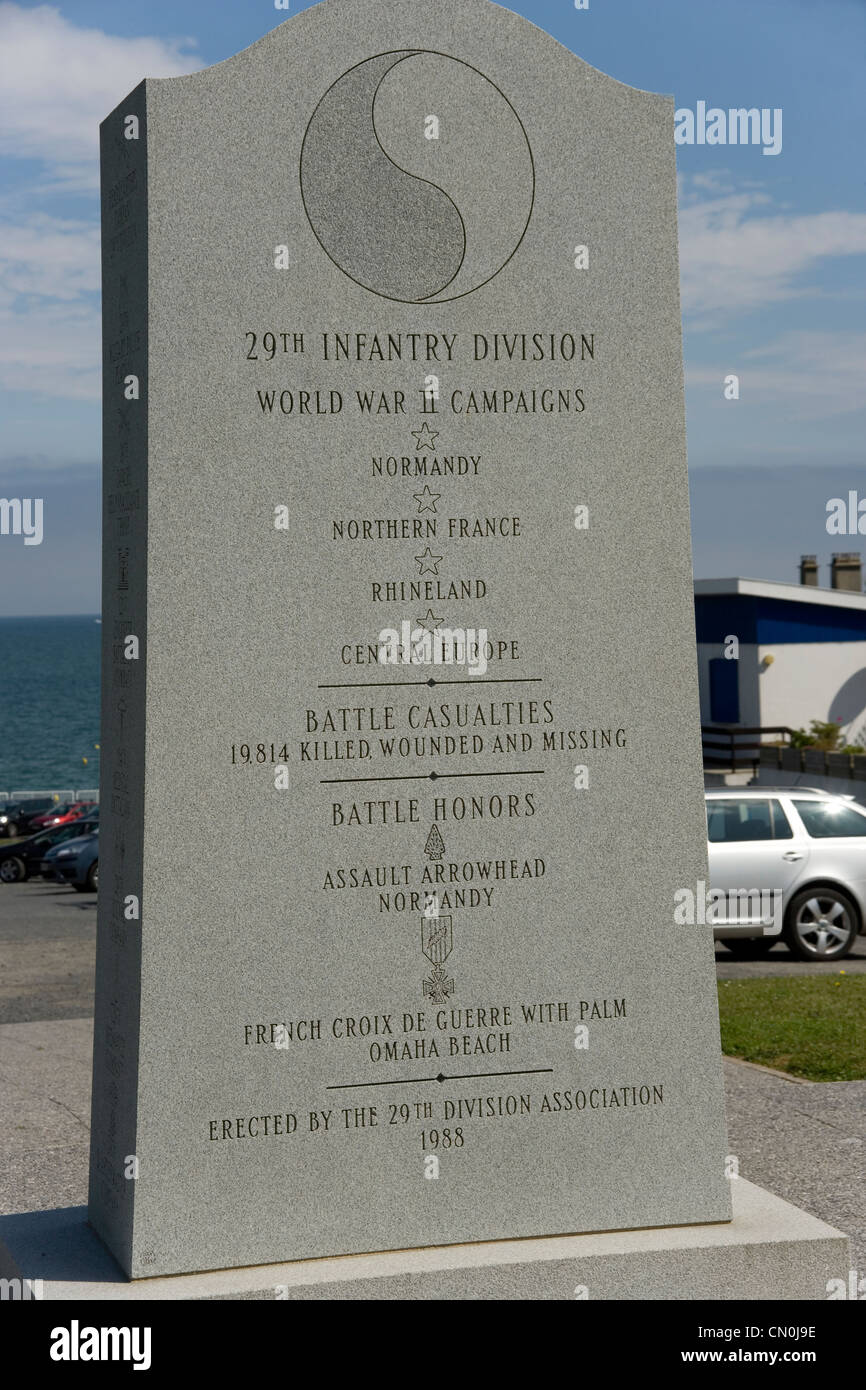 29th American Infantry Division Memorial in the Vierville draw on Omaha Beach, Normandy Stock Photo