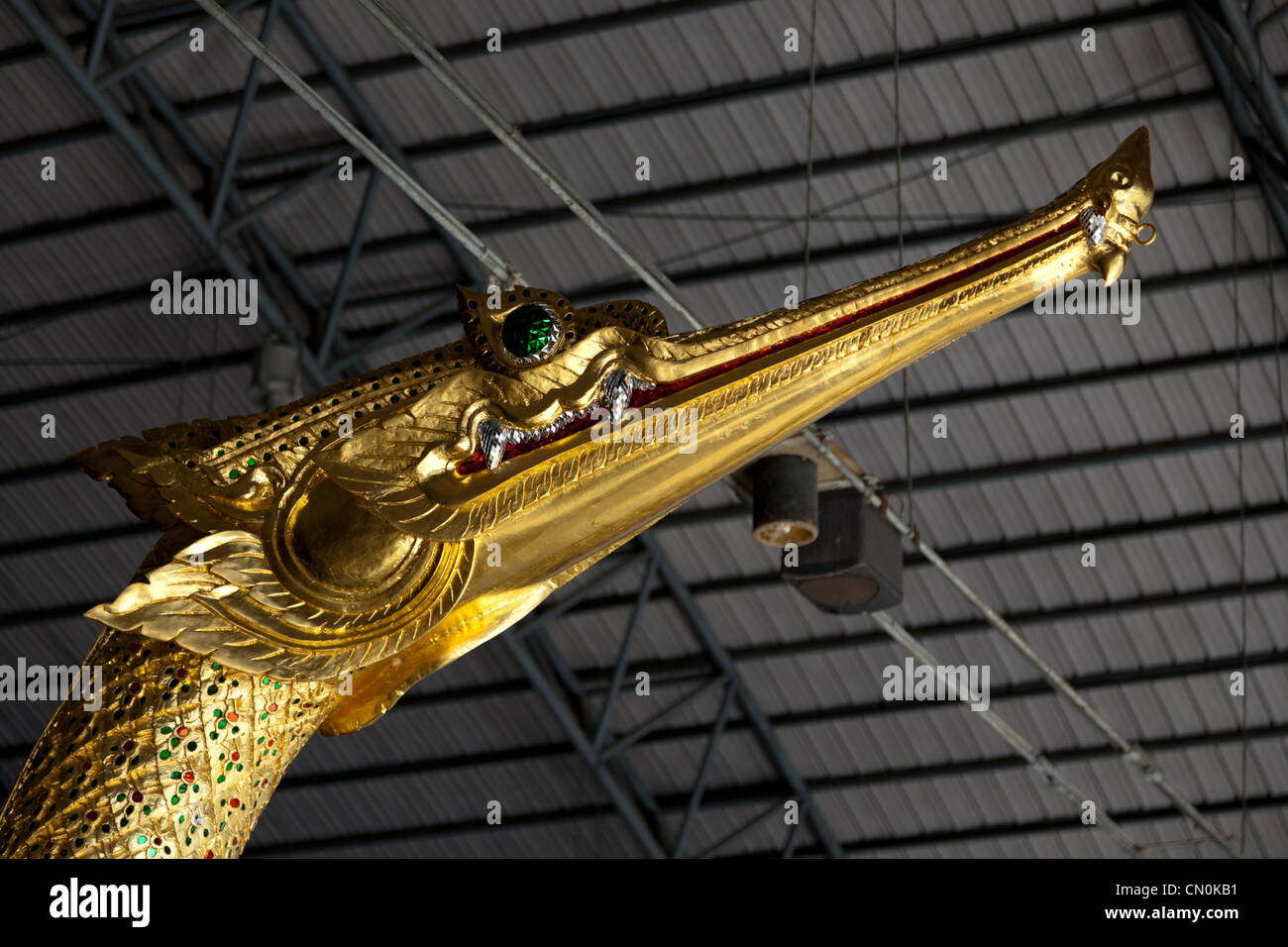 In the National Museum of Royal Barges, a close-up of the figurehead of a mythical swan (Bangkok - Thailand). Figure de proue. Stock Photo
