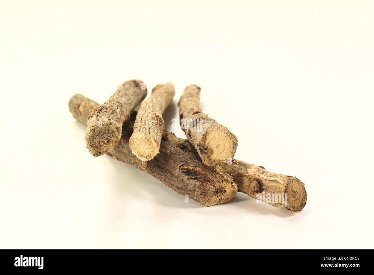 dried liquorice with liquorice flavoured on a bright background Stock Photo