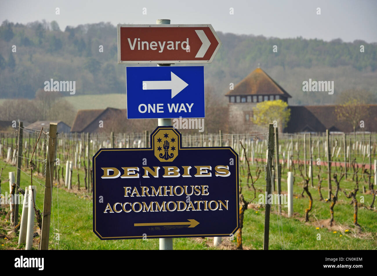 Direction signs at Denbies Wine Estate, Dorking, Surrey, United Kingdom Stock Photo