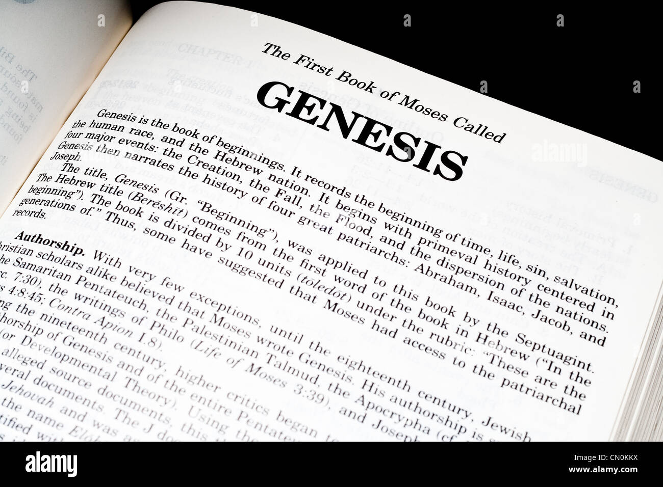 Bible opened up to the book of Genesis Stock Photo