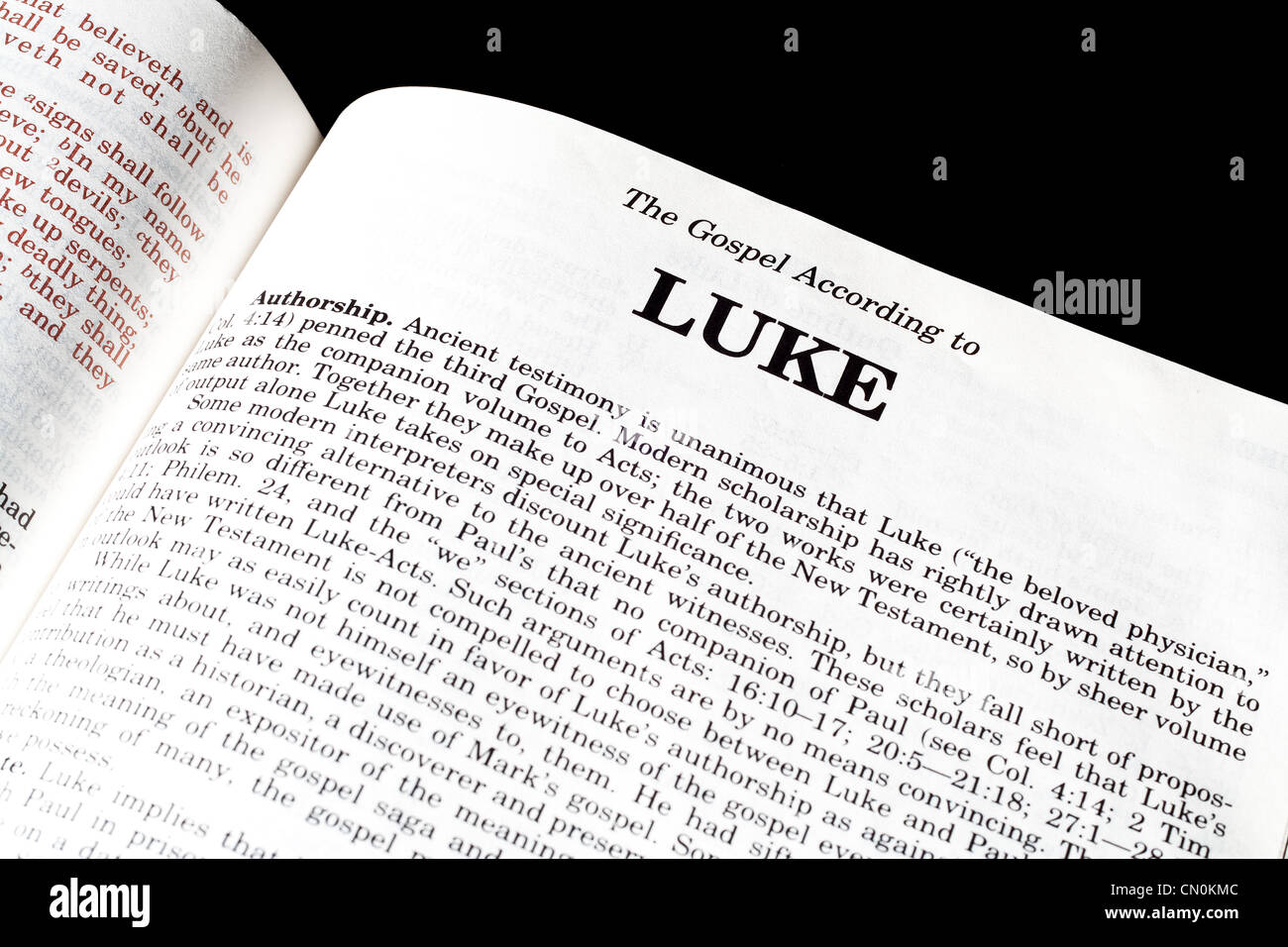 Bible opened up to the Gospel of Luke Stock Photo