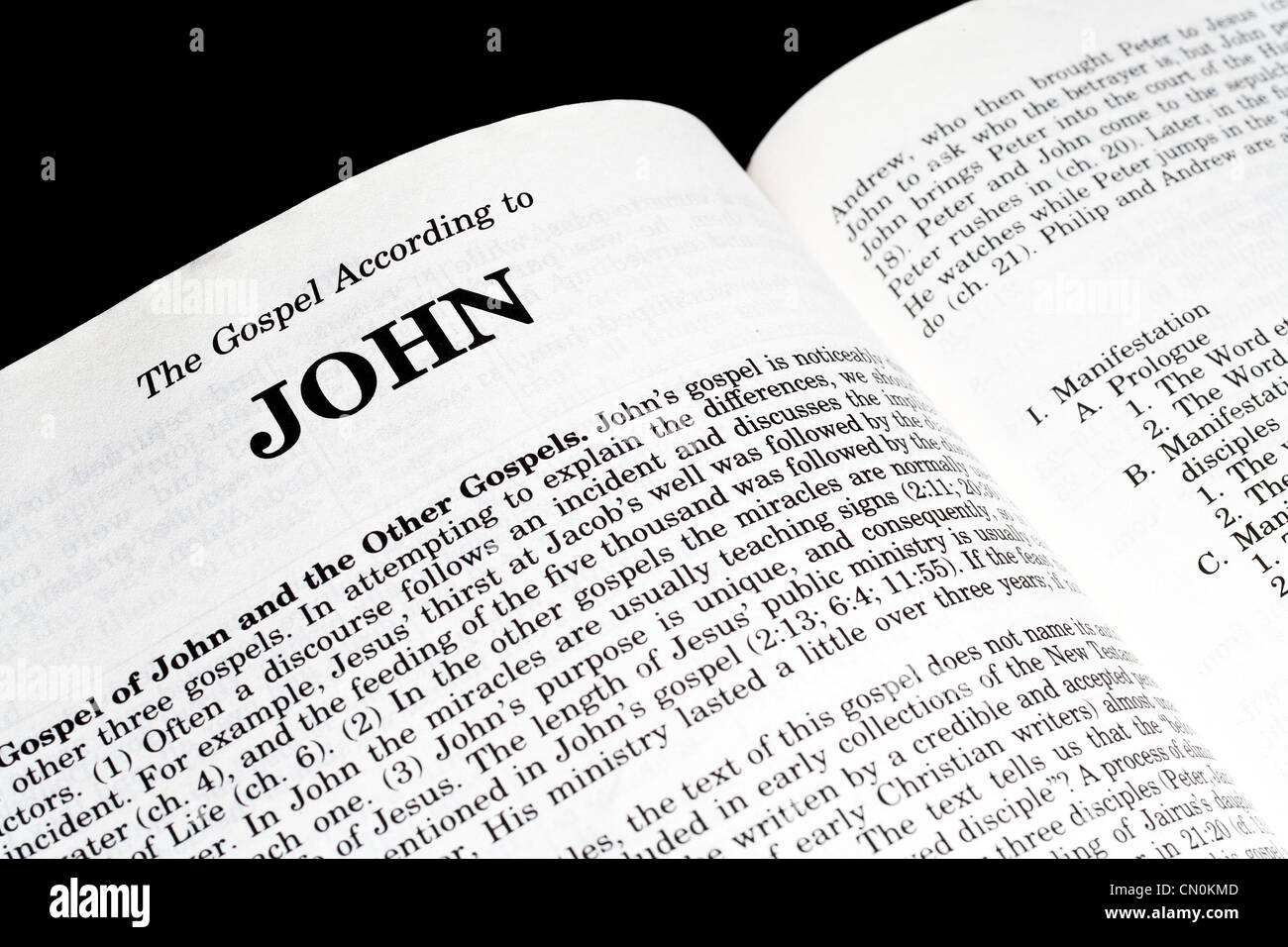 The Bible opened up to the Gospel of John Stock Photo
