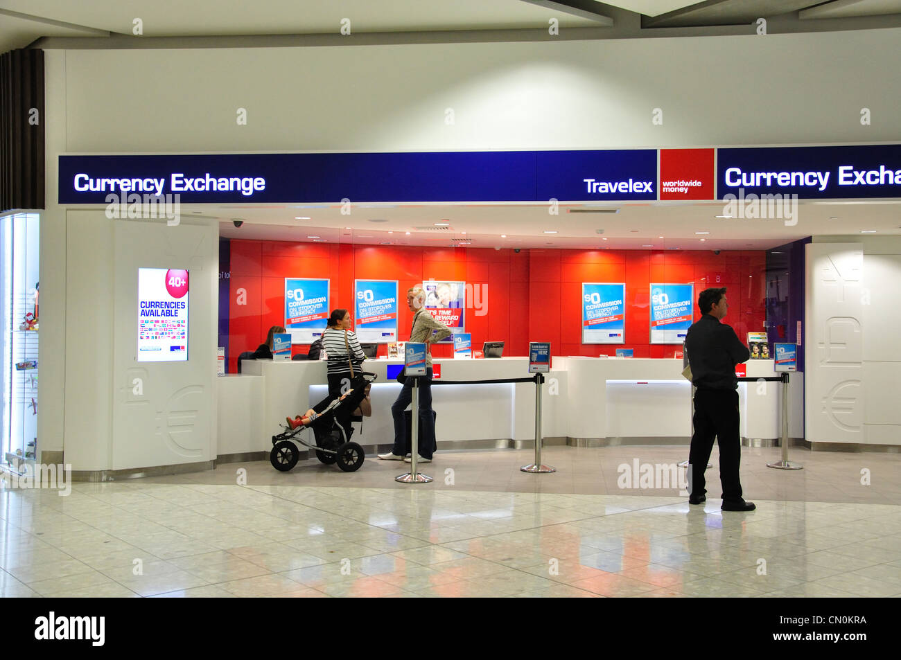 Travelex Currency Exchange at Christchurch International Airport, Harewood, Christchurch, Canterbury Region, New Zealand Stock Photo