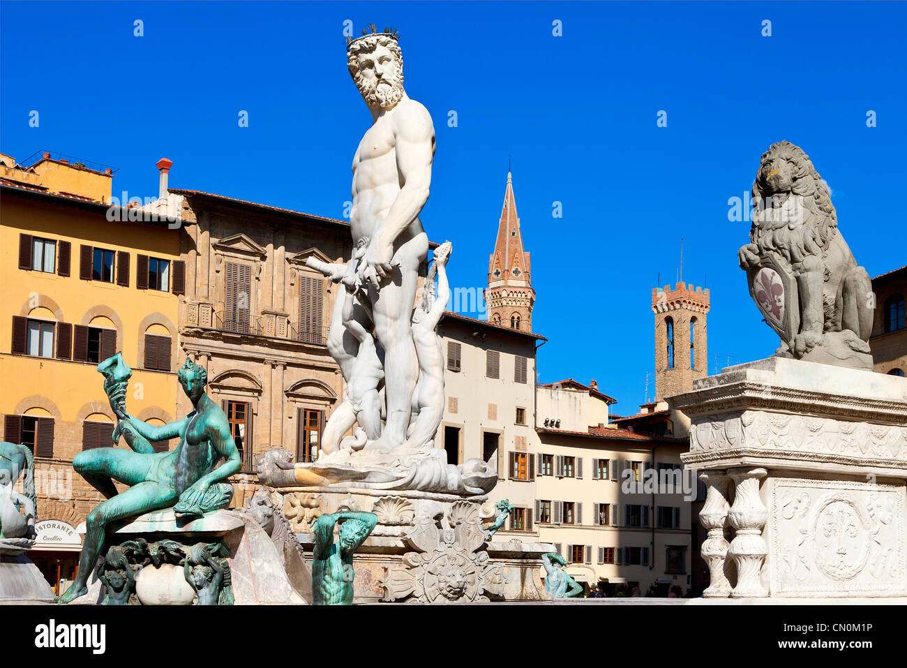 Europe, Italy, Florence, Neptune fountain in Piazza della Signoria