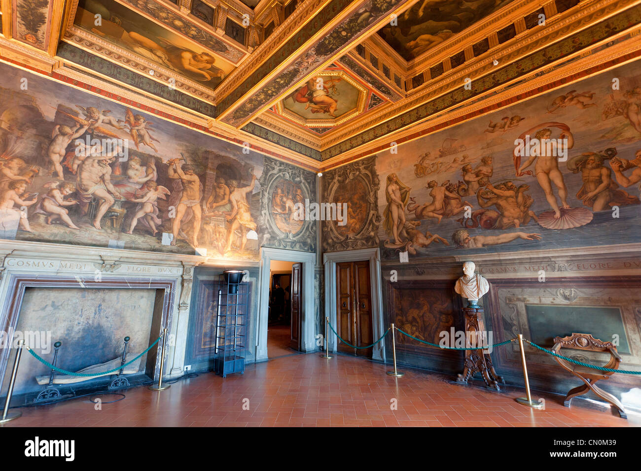 Europe, Italy, Florence, Sala degli Elementi in Palazzo Vecchio, Unesco World Heritage Site, Stock Photo