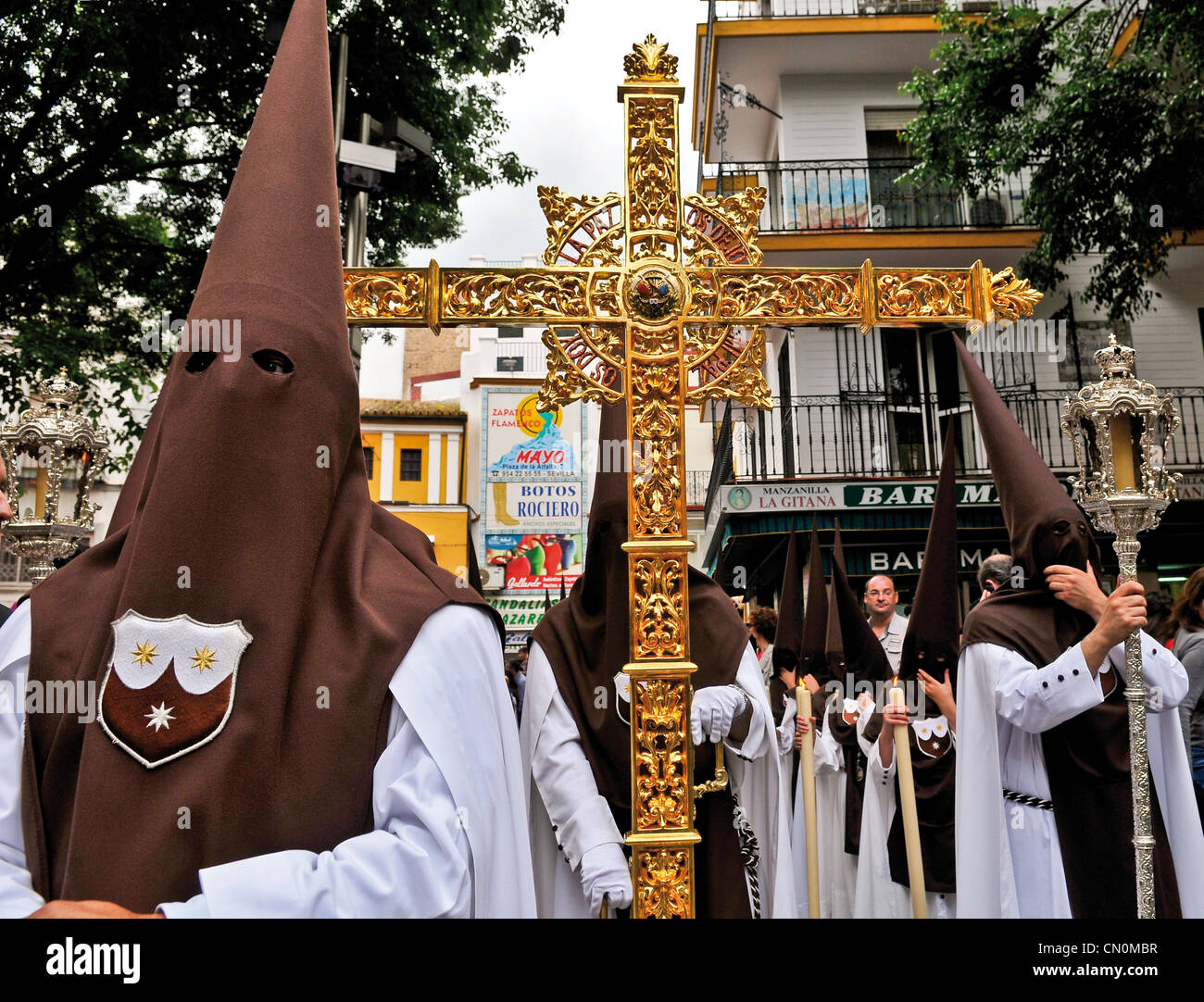 Spain Seville Semana Santa Holy Week Easter Nazarenos of the Carmen Doloroso Brotherhood Stock Photo