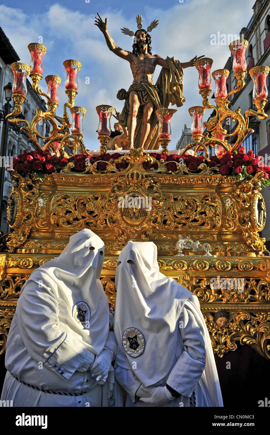 Spain Seville Semana Santa Holy Week Easter Nazarenos or members of the