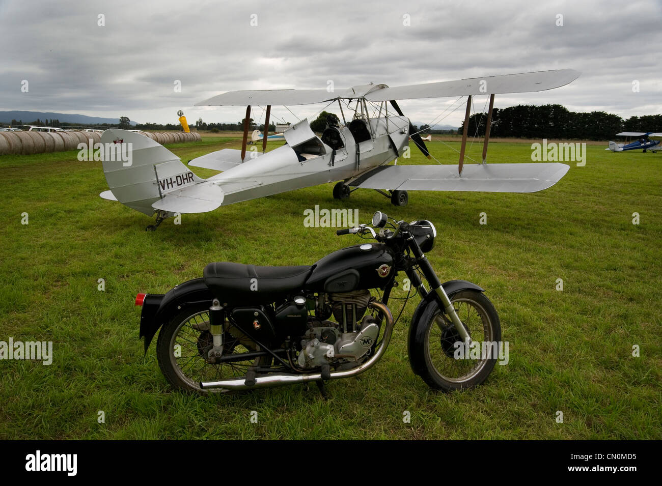 tiger moth biplane and matchless motorcycle Stock Photo - Alamy