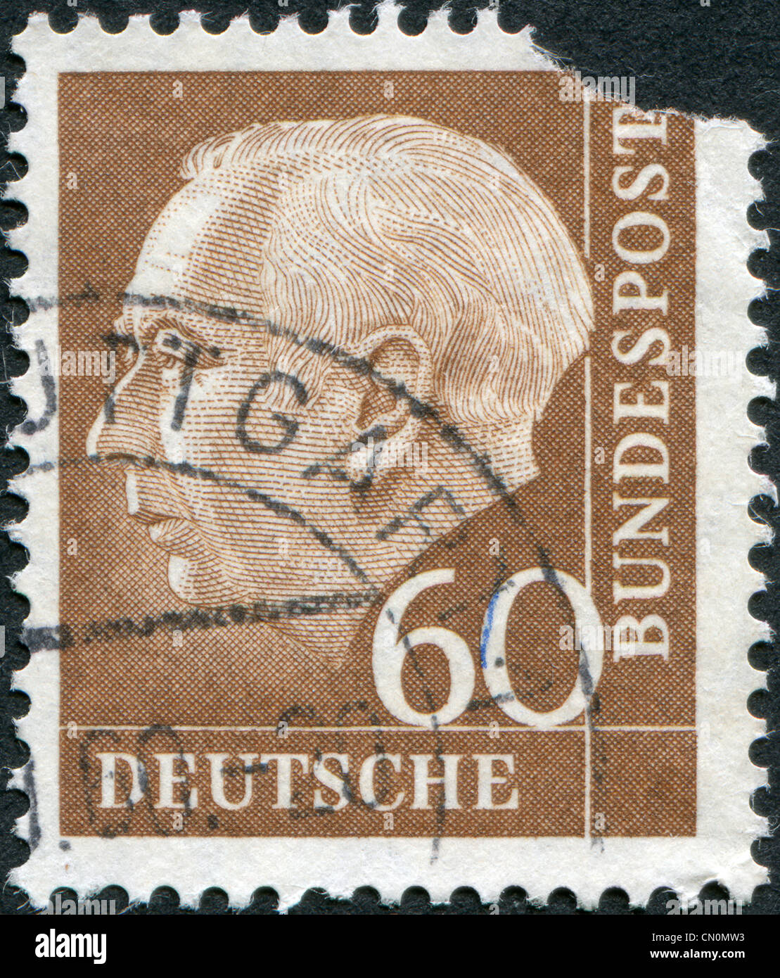 GERMANY - CIRCA 1956: A stamp printed in Germany, shows the Theodor Heuss, circa 1956 Stock Photo