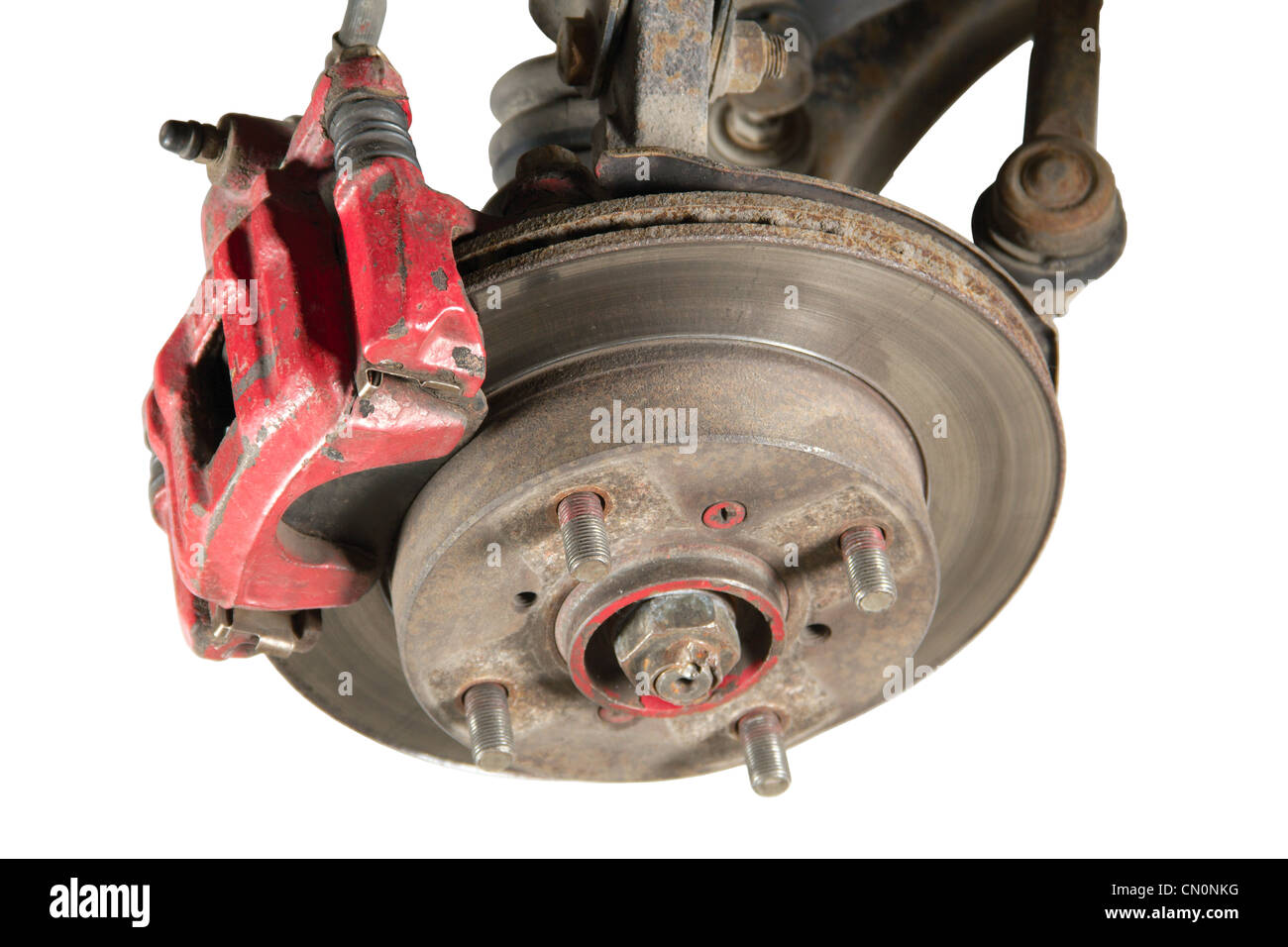 Old brake pads and disk, isolated on a white background Stock Photo Alamy