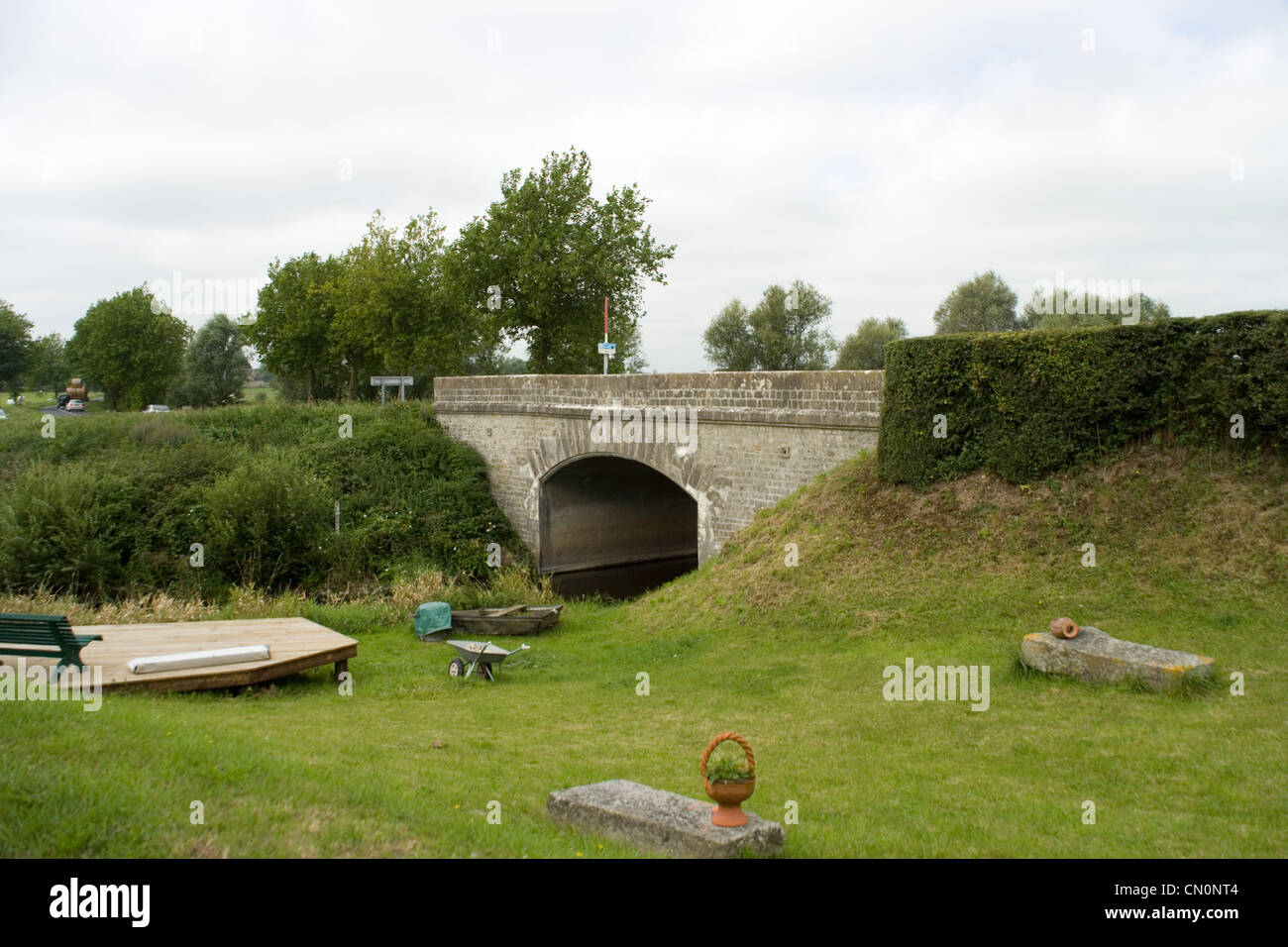 Le Merderet river and bridge at La Fiere scene of fighting between American paratroopers and Germans June 1944 on D Day Normandy Stock Photo