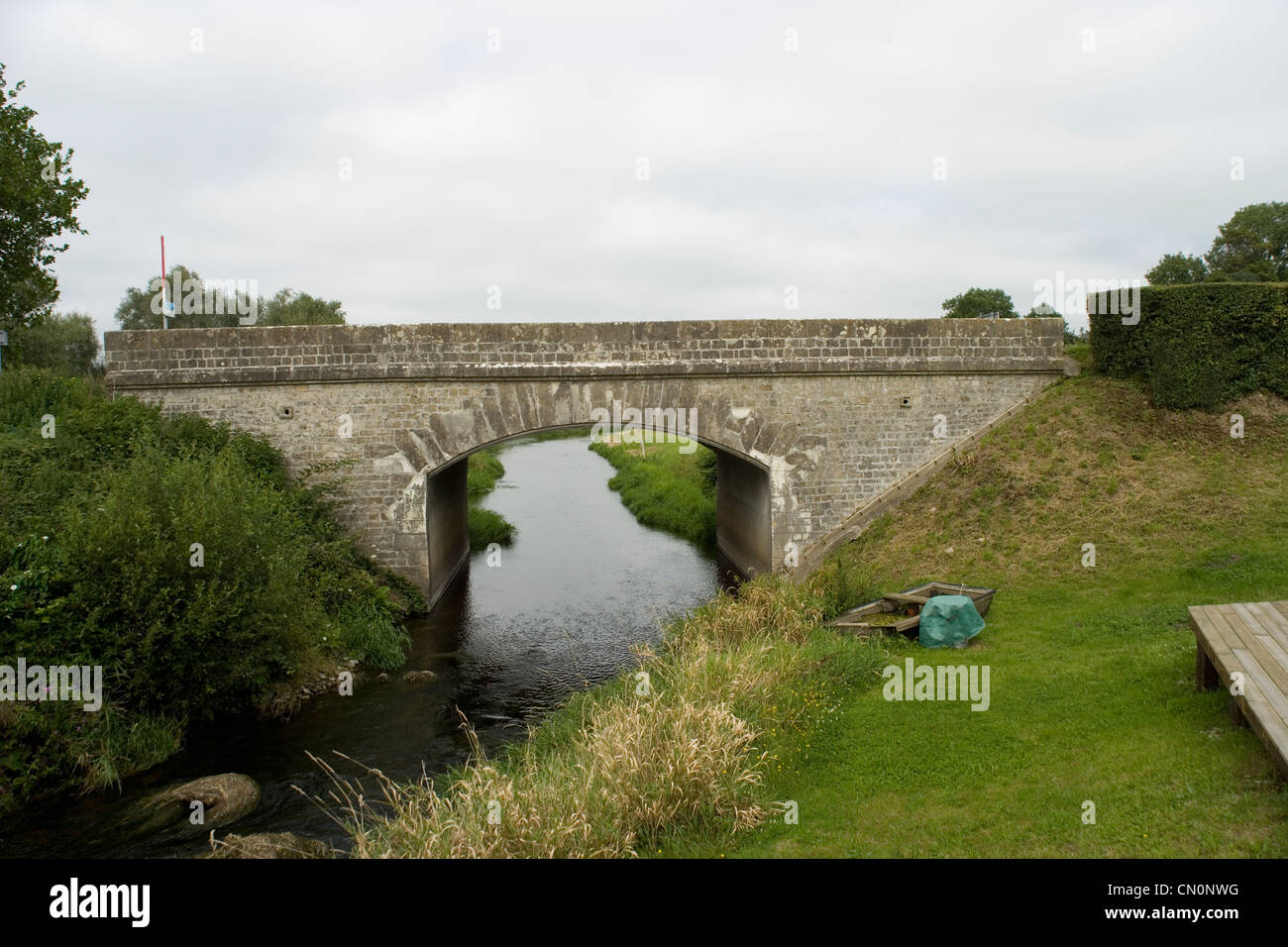 Le Merderet river and bridge at La Fiere scene of fighting between American paratroopers and Germans June 1944 on D Day Normandy Stock Photo