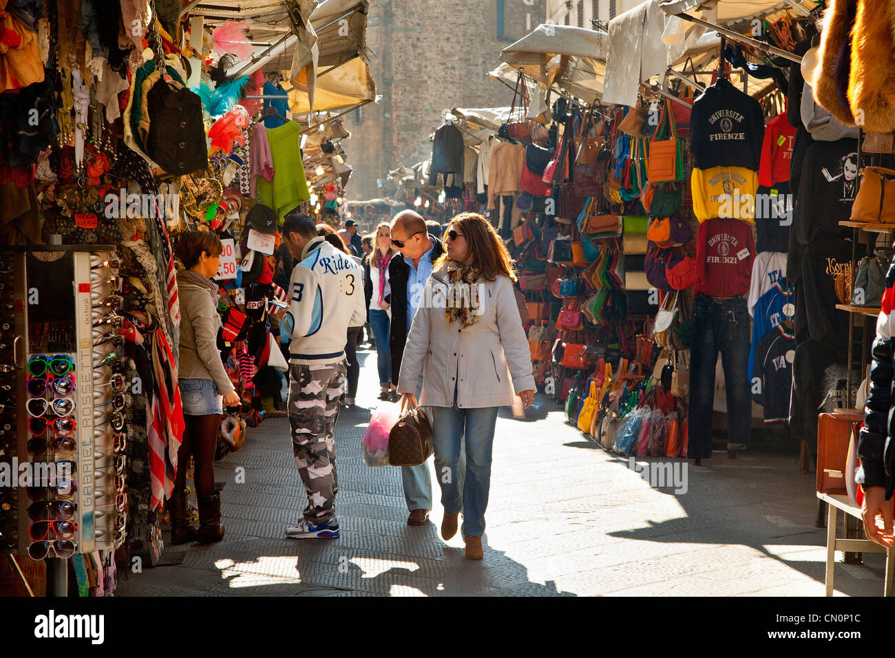 Europe, Italy, Florence, Tourists in San Lorenzo Market Stock Photo