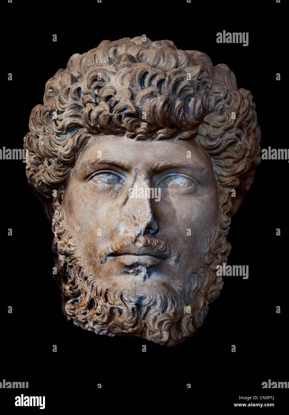 Lucius Aurelius Verus ,130 –  169 ,was Roman emperor from 161 until his death in 169, alongside his adoptive brother Marcus Aurelius, Stock Photo