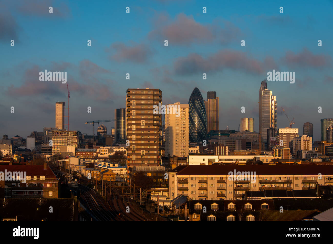 London Skyline at Sunset Stock Photo