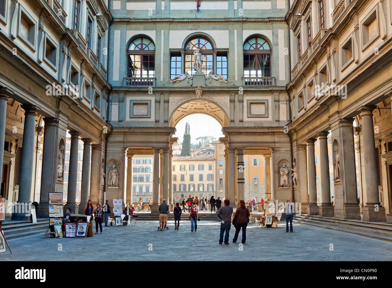 Europe, Italy, Florence, Vasari Corridor of Galleria degli Uffizi Stock Photo