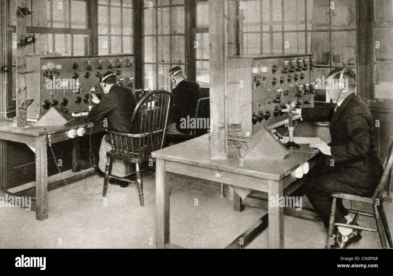 The wireless transmission room at Croydon Aerodrome, London, England