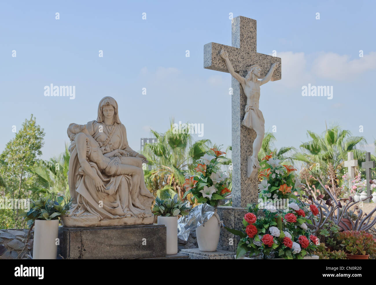 Tomb decorated with statues and sculptures in the monumental cemetery ...