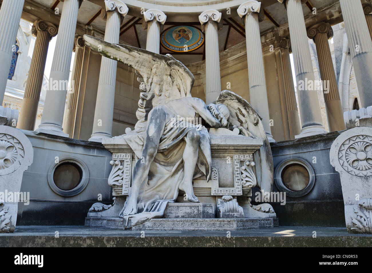 Tomb decorated with statues and sculptures in the monumental cemetery ...