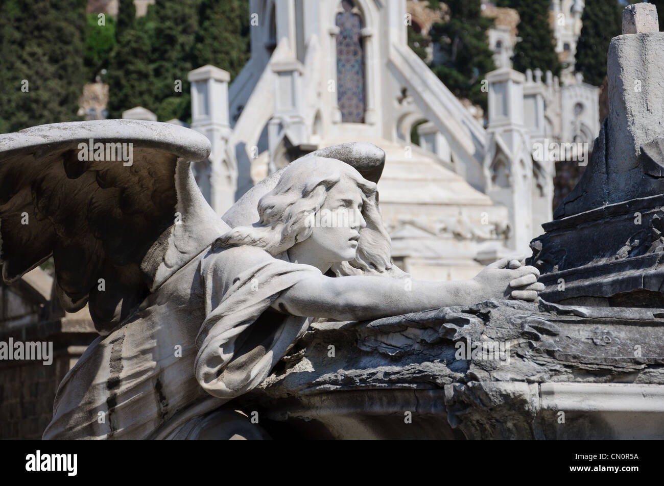Tomb decorated with statues and sculptures in the monumental cemetery ...
