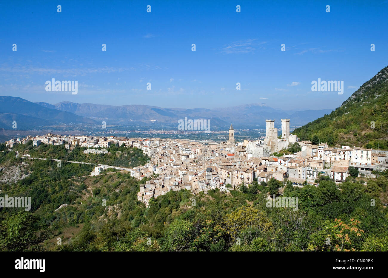 Italy, Abruzzi Province of l'Aquila Pacentro view and the Majella park in the background Stock Photo