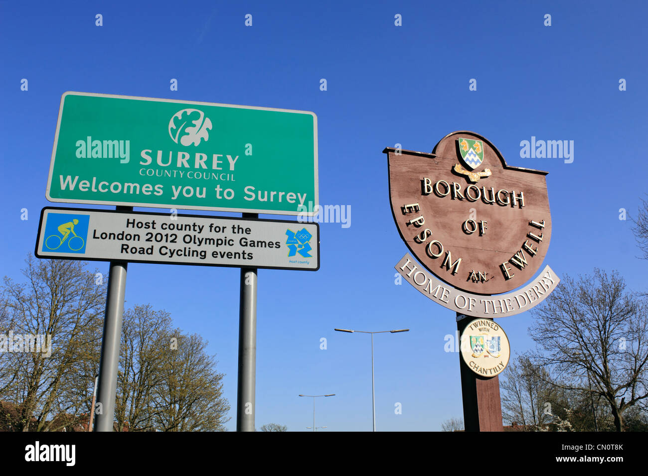 Borough of Epsom and Ewell home of the Derby road sign. Surrey England
