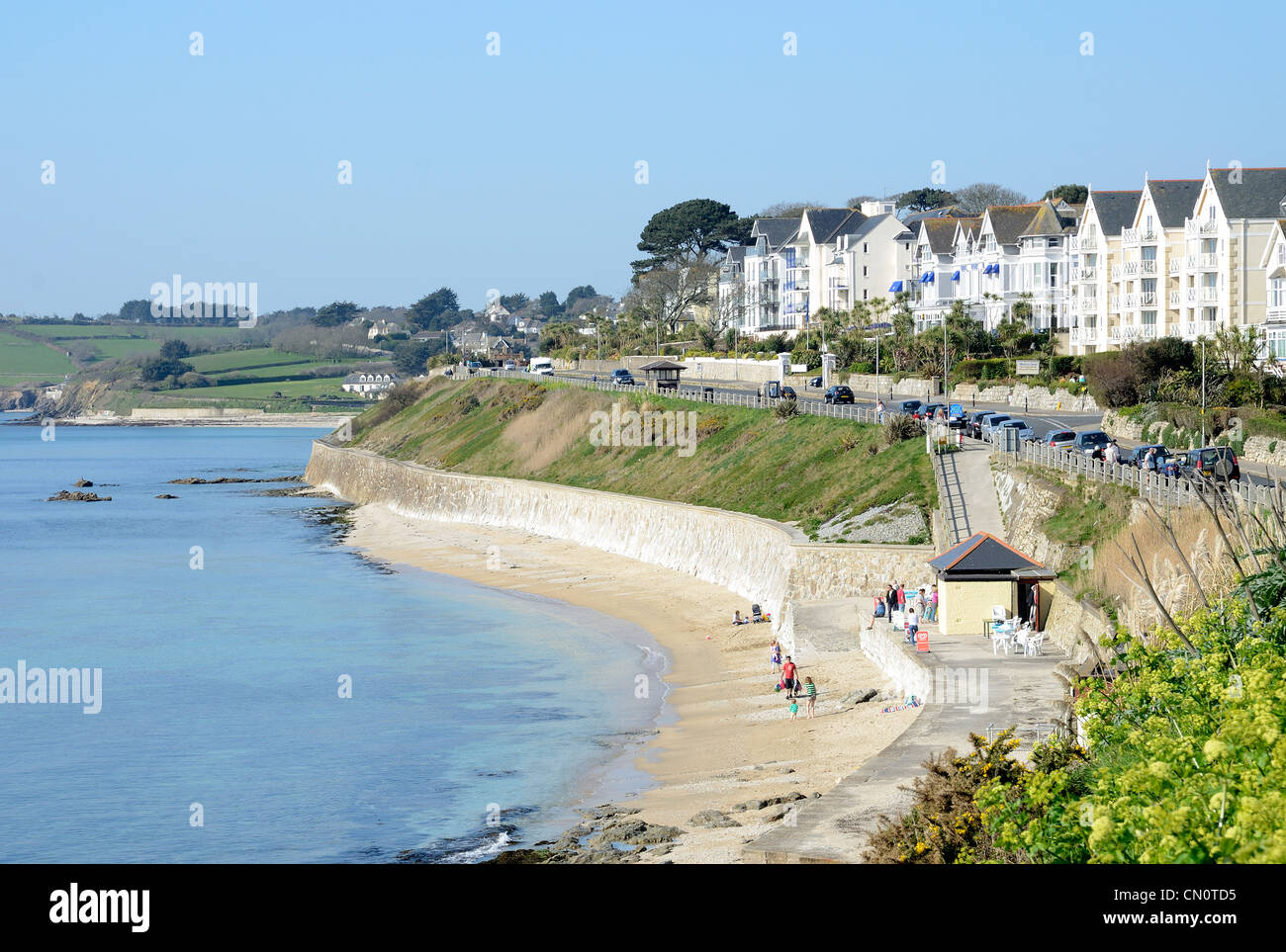 Castle beach on Cliff road in Falmouth, Cornwall, UK Stock Photo