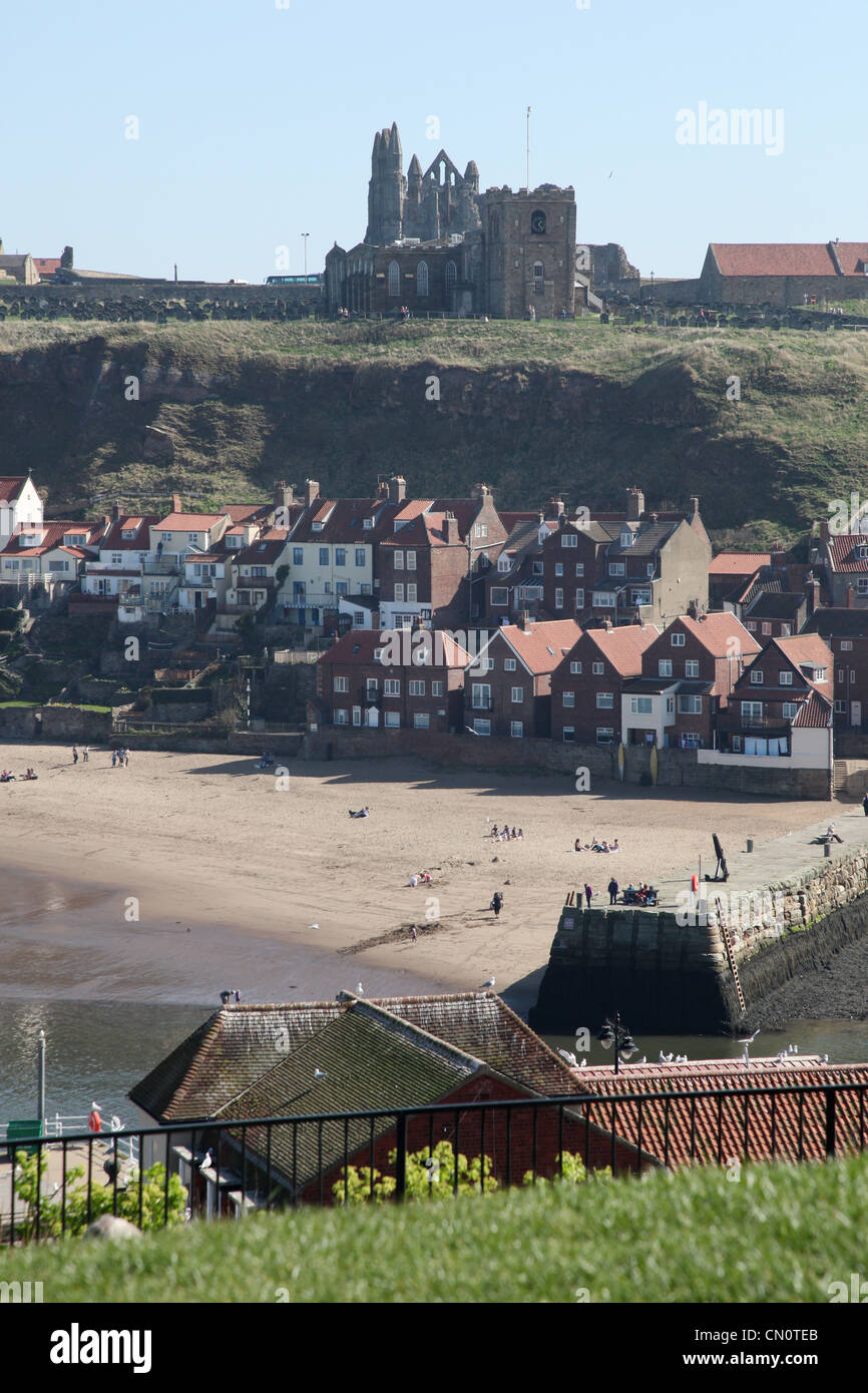 View across the beach at Whitby, North Yorkshire. Stock Photo