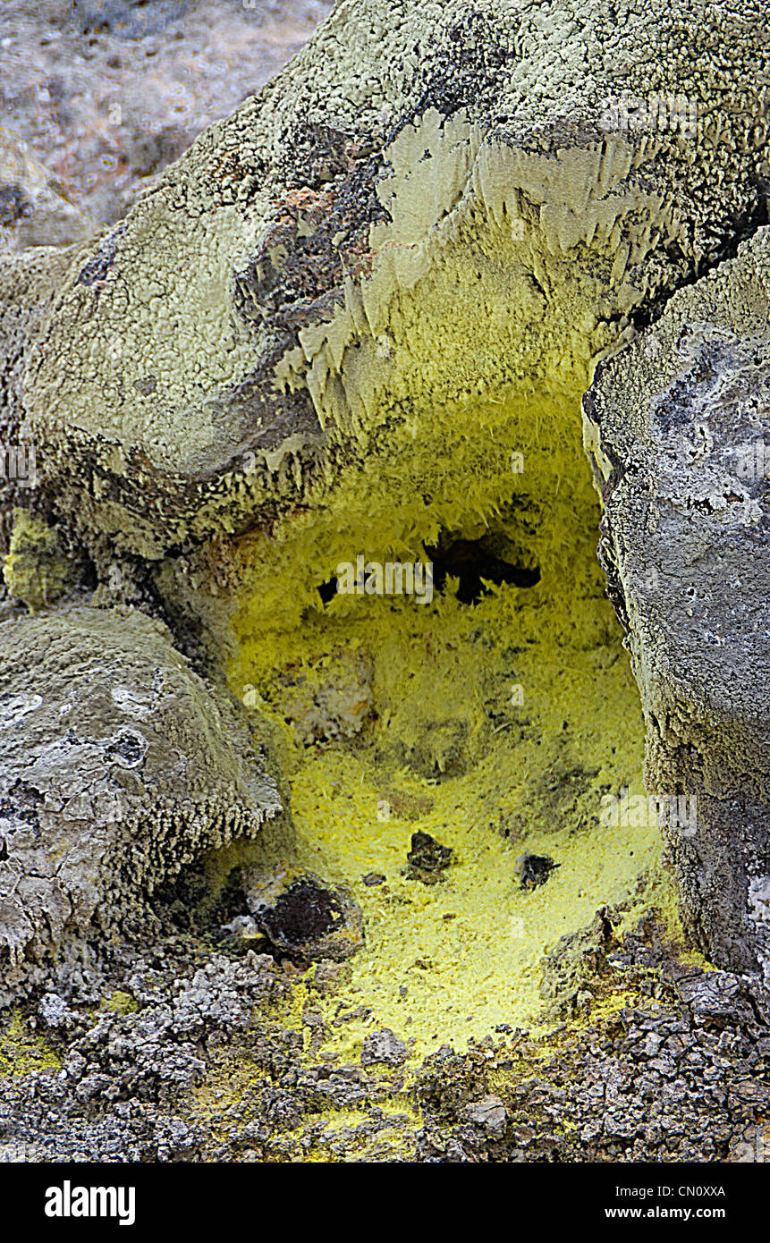 sulfur deposits from a vent at Sulfur Banks, Volcano National Park, Big