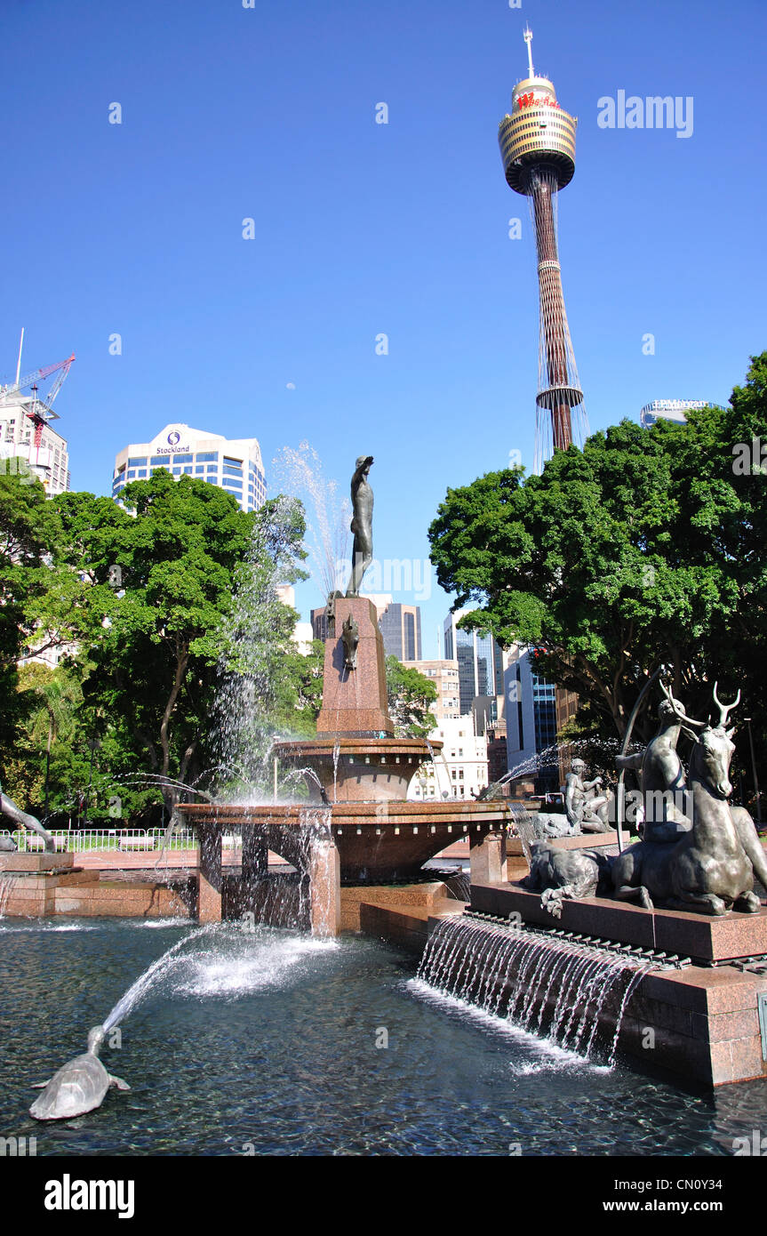 The Archibald Fountain with Sydney Tower in background, Hyde Park