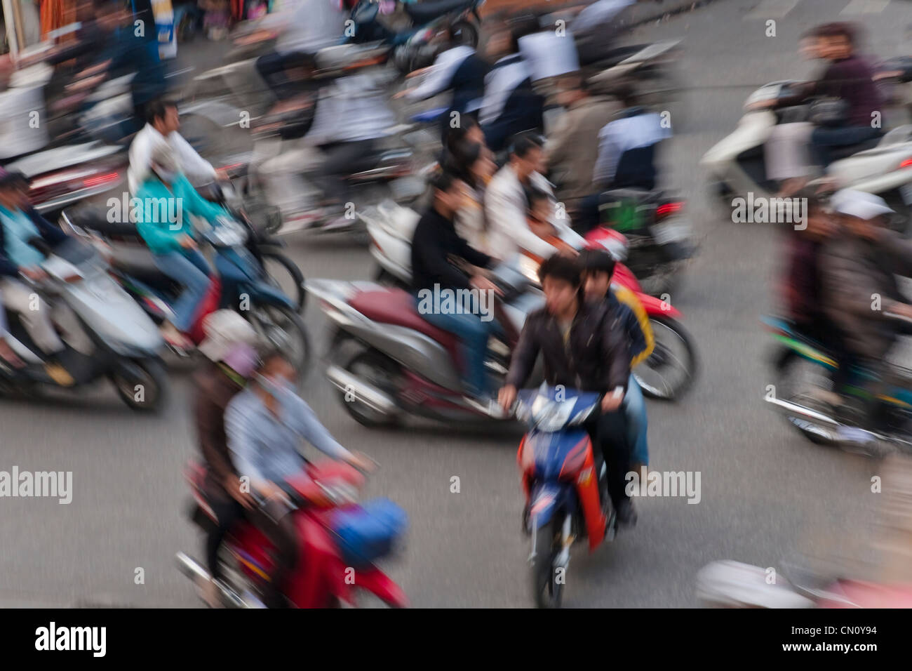 Motorbikes on the street, Hanoi, Vietnam Stock Photo